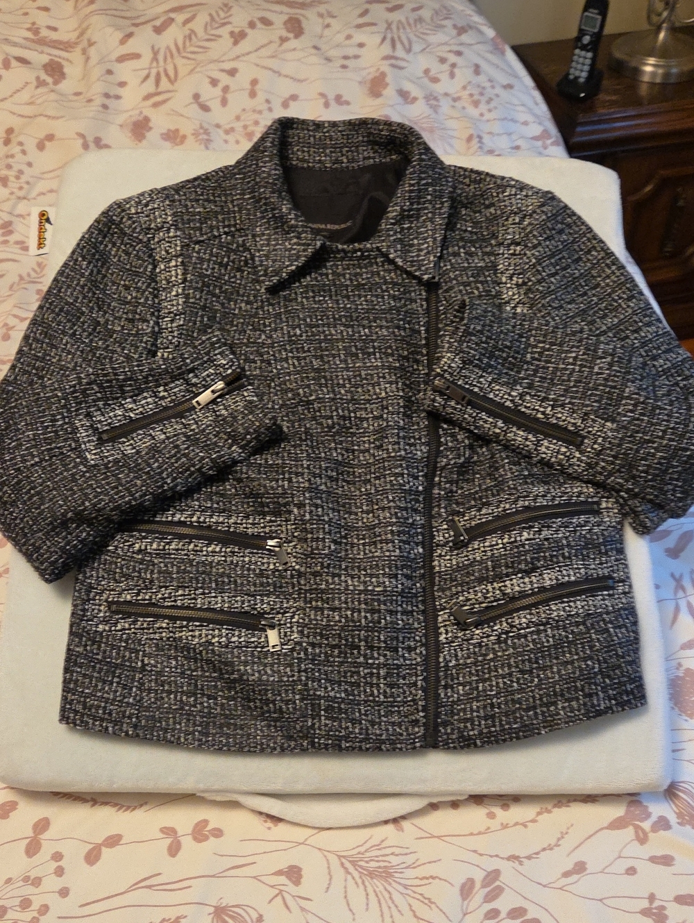 Woven Tweed Moto Jacket - Black & White